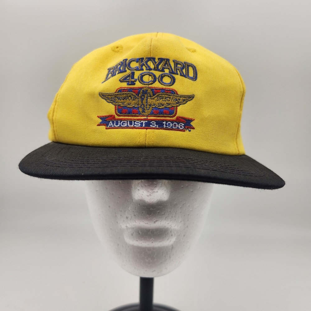 Vintage 1996 Brickyard 400 Snapback Hat Yellow Black Pennzoil Racing Cap Mens